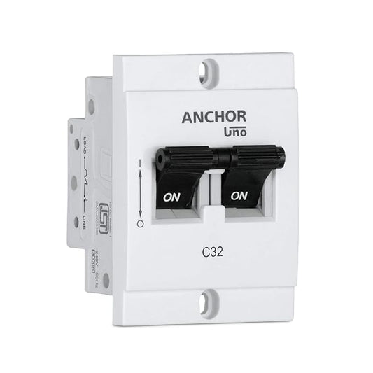 Anchor by Panasonic UNO Mini Modular 25 Amp Double Pole C Curve MCB | Double Pole 25A MCB | Mini Modular DP MCB (98250)