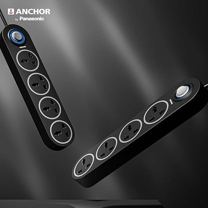 Anchor by Panasonic 4 Universal Socket Extension Board, 6A Spike Guard with 2-Meter Heavy Duty Cord for Home and Office Usage, 4 Way Power Strip with LED Indicator, Matt Finish