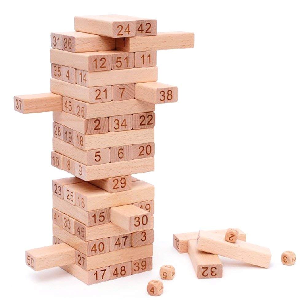 Udaipur Handicrafts Toy Imagine 54 Pcs Wooden Tumbling Tower Game – Indoor Stacking Puzzle Blocks for Kids, Adults & Families – Fun Balancing Toy for Boys & Girls of All Ages – Party Game & Brain Teaser