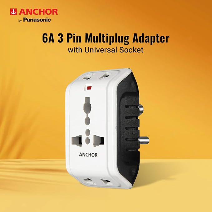 ANCHOR 6A 3 Pin Multi Plug Socket Travel Adapter with Universal Socket, 3 Pin Multi Plug Extension Socket (White - PK3)
