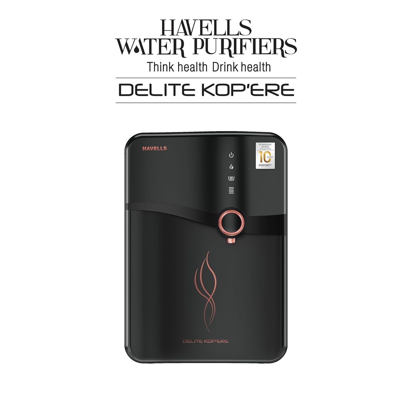 Havells Delite Kop'ere Water Purifier (Black), RO+UV+pH Balance, 7 Stages, 6.5L Stainless Steel Tank,Copper+Zinc+Minerals, Suitable for Borewell, Tanker & Municipal Water