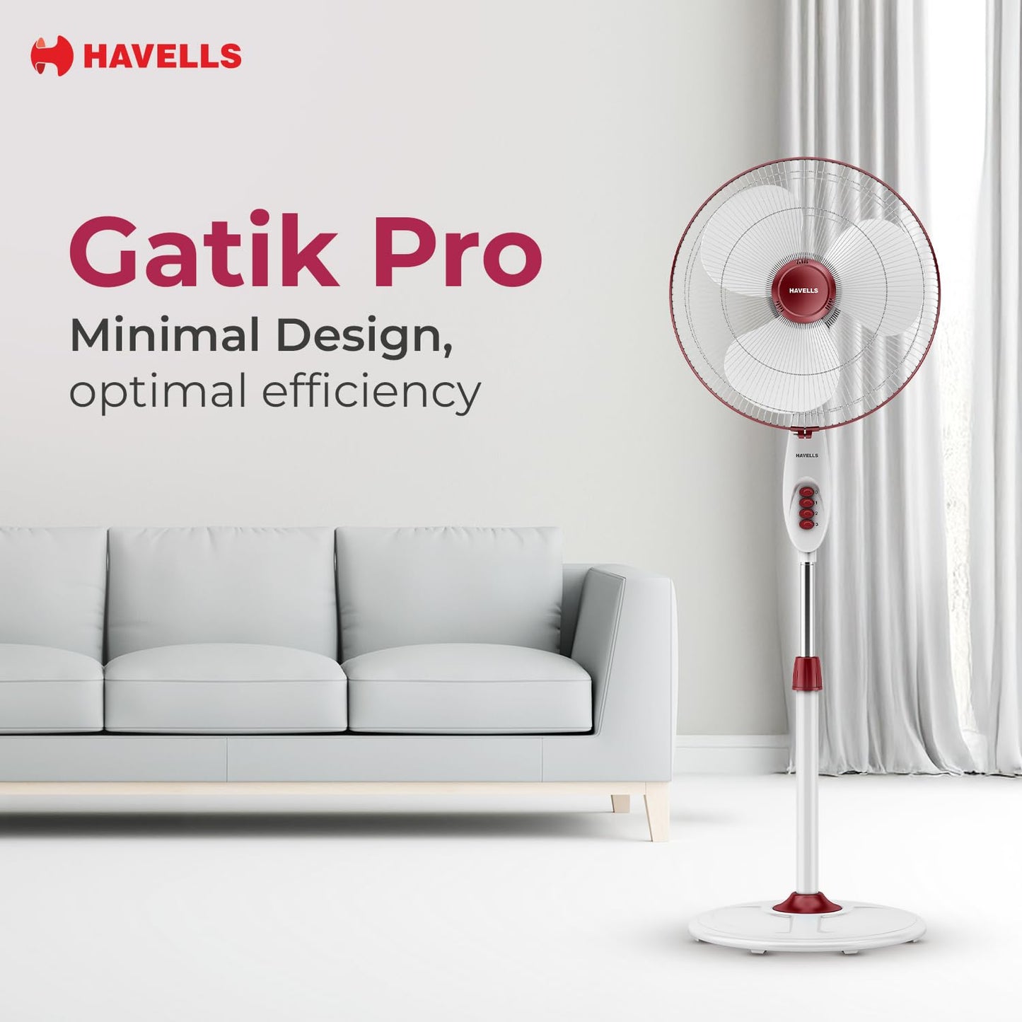 Havells Gatik Pro 400mm Pedestal Fan| 120 Ribs Guard for Safety| Smooth Oscillation| Heavy Base| ISI Marked | 2 Year Warranty | Wine Red