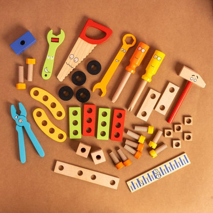 UdrCrafts® - Wooden Tool Kit Set with Tool Box (40 Pcs) | Pretend Play Portable Construction Tools Kit Toys for Kids | Gift for Boys & Girls Age 3, 4, 5, 6 | Montessori Toy