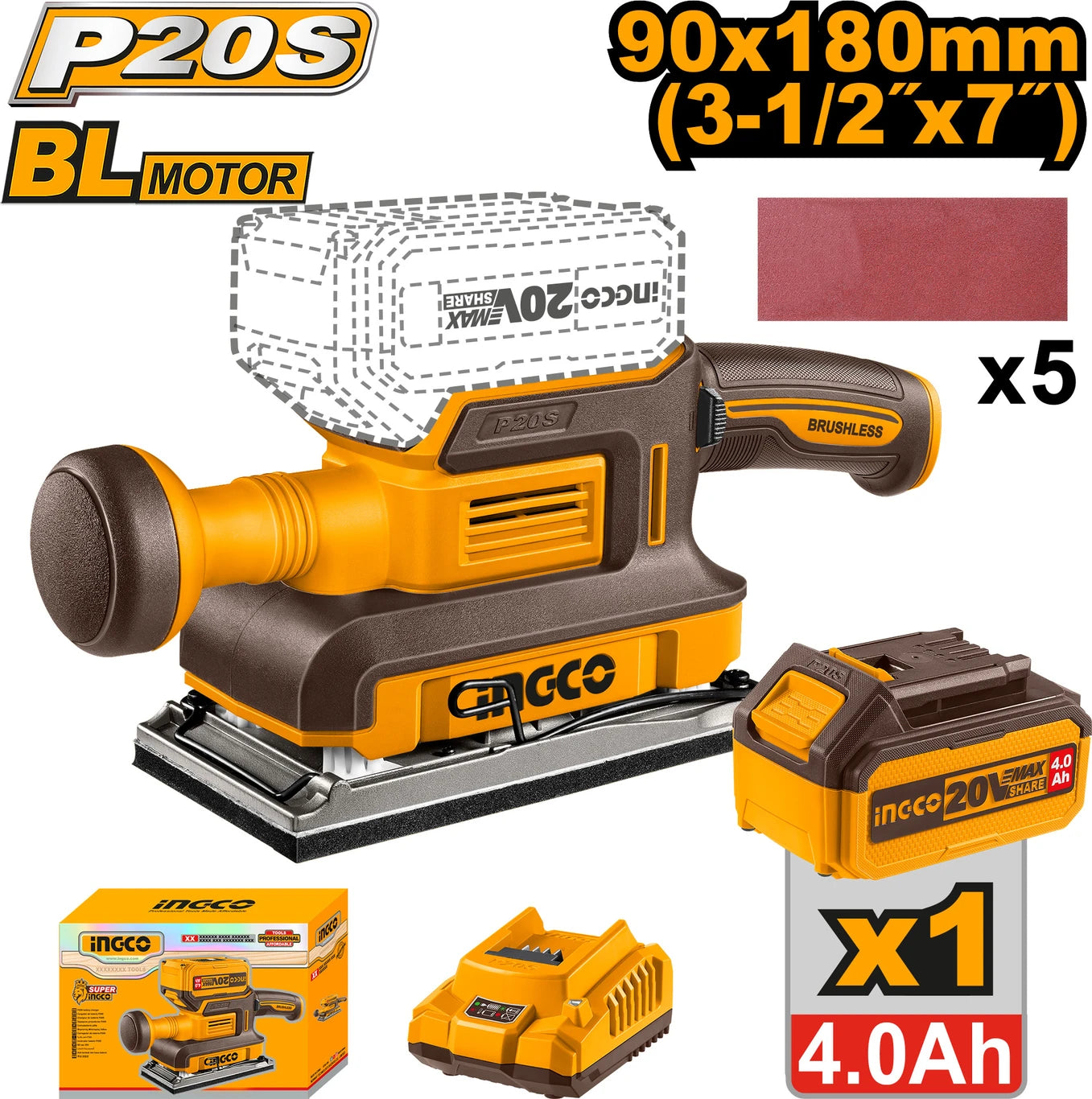 INGCO Cordless finishing sander CFSLI20311