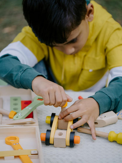 UdrCrafts® - Wooden Tool Kit Set with Tool Box (40 Pcs) | Pretend Play Portable Construction Tools Kit Toys for Kids | Gift for Boys & Girls Age 3, 4, 5, 6 | Montessori Toy