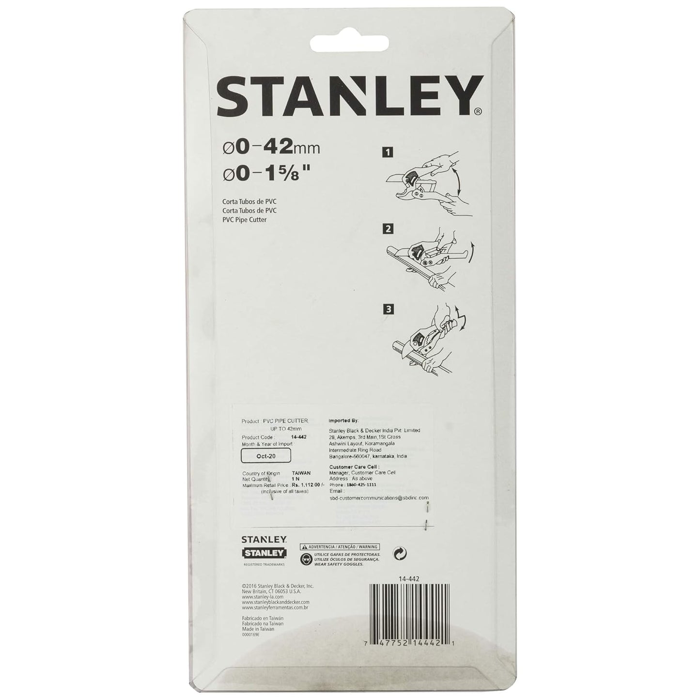 STANLEY 14-442 42 mm PVC Pipe Cutter (Red), Limited lifetime warranty