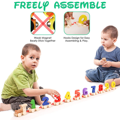 UdrCrafts® Wooden Digits 0 to 9 Number Train | Digits Number 0 to 9 Wooden Toy Train for Early Educational Kids (Multicolor)