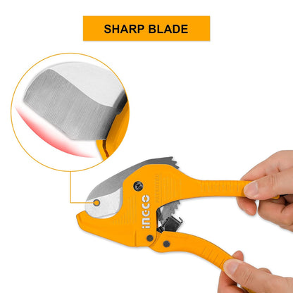 INGCO PVC Pipe cutter Ratchet-type Tube and Pipe Cutter for Cutting O.D. PEX, PVC, and PPR Hoses and Plumbing Pipes up to 5/8"，Uesful for Household, Maintenance, Plumber HPCS05428