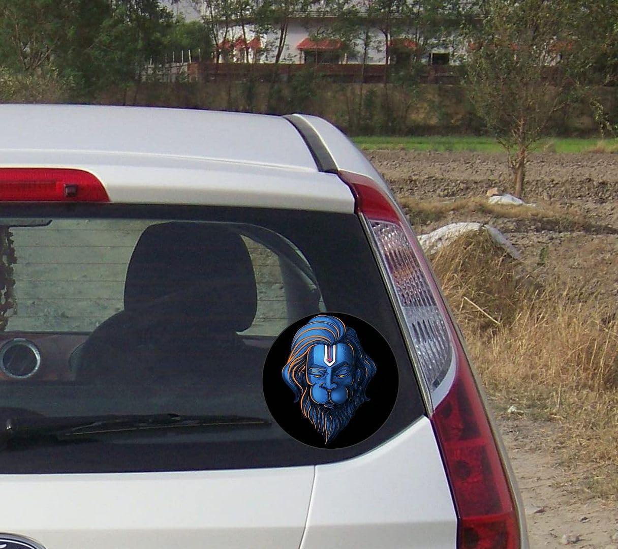 Akshar Arts Bhuwana Hanuman Peaceful Blue Face Sticker for Car, Truck - All Four Wheeler Vehicle Vinyl Decal Size(14cm X 14cm) Multicolor