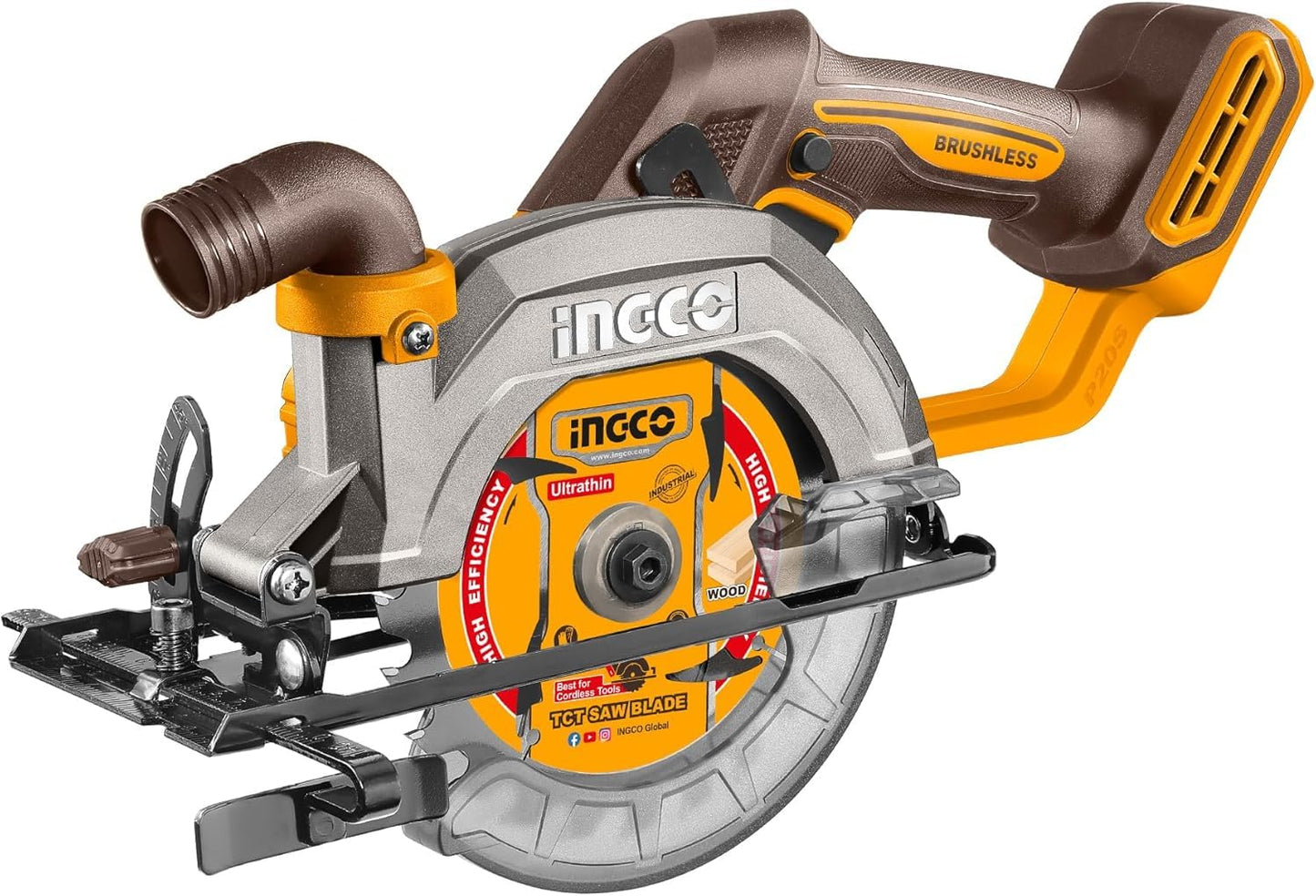 INGCO 20V Cordless Circular Saw (Body Only) 140mm, Brushless Motor, 6300RPM Max. Cutting Depth 50mm (90°) Electric Circular Saw, 20mm Arbor CSLI1402