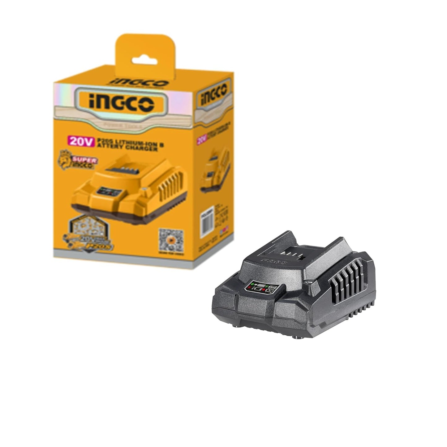 INGCO 20V Fast Intelligent Charger, Serving All Series 1.5Ah, 2.0Ah, 3.0Ah, 4.0Ah and 5.0Ah Batteries, Compatible with All INGCO 20V Power Tools