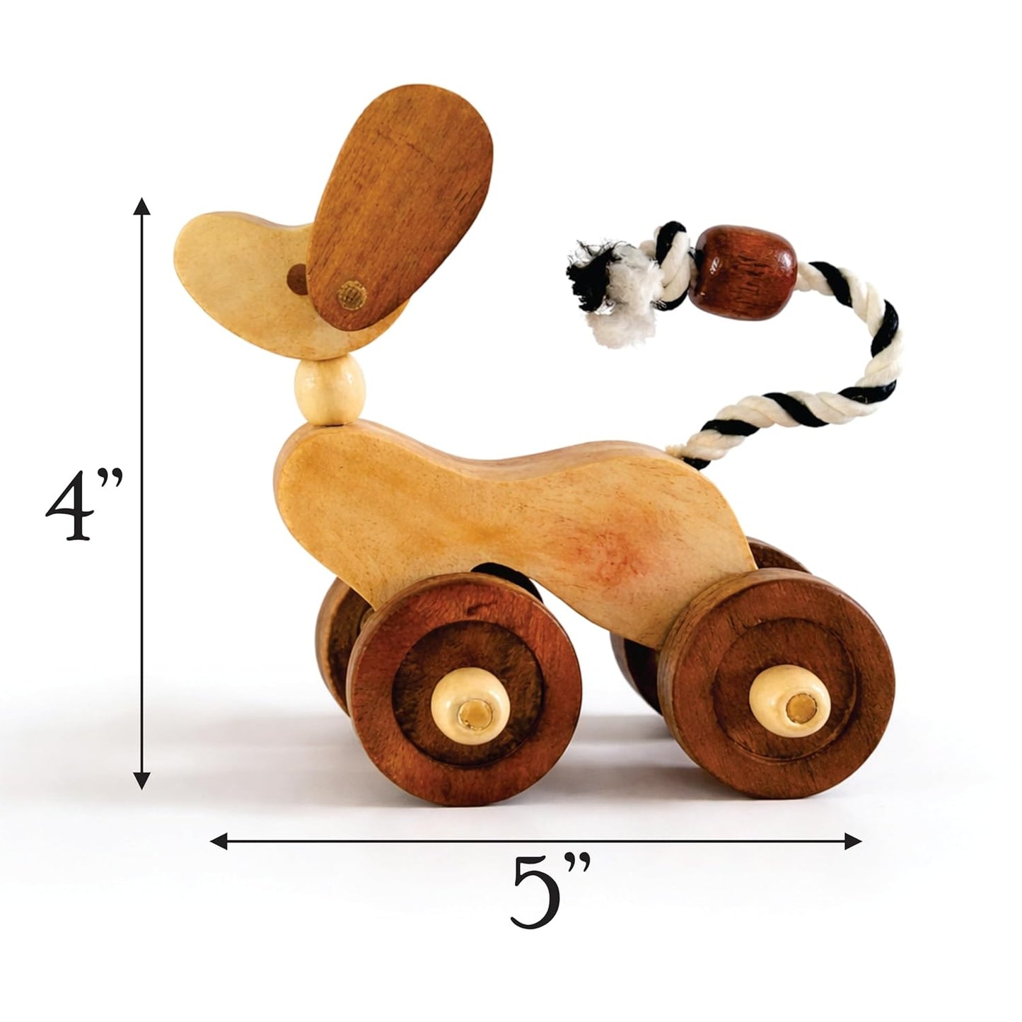 UdrCrafts® Wooden Dog Pull-Along Toy for Toddlers | Natural Solid Wood | Cotton Pull String | No Metal | Eco-Friendly & Plastic-Free | Smooth Rolling Wheels | Nursery Decor Toy (1.5–4 Years)