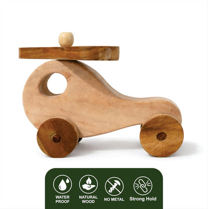UdrCrafts® Wooden Helicopter Toy for Kids | Natural Neem Wood | Smooth Wheels | No Metal & Chemical Free | Eco-Friendly Toddler Toy