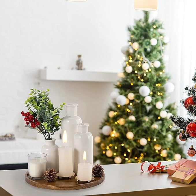 Udaipur Handicrafts Decorative Round Acacia Wood Tray - Perfect Small Candle Tray for Kitchen, Dining Room, Coffee Table & Home Decor