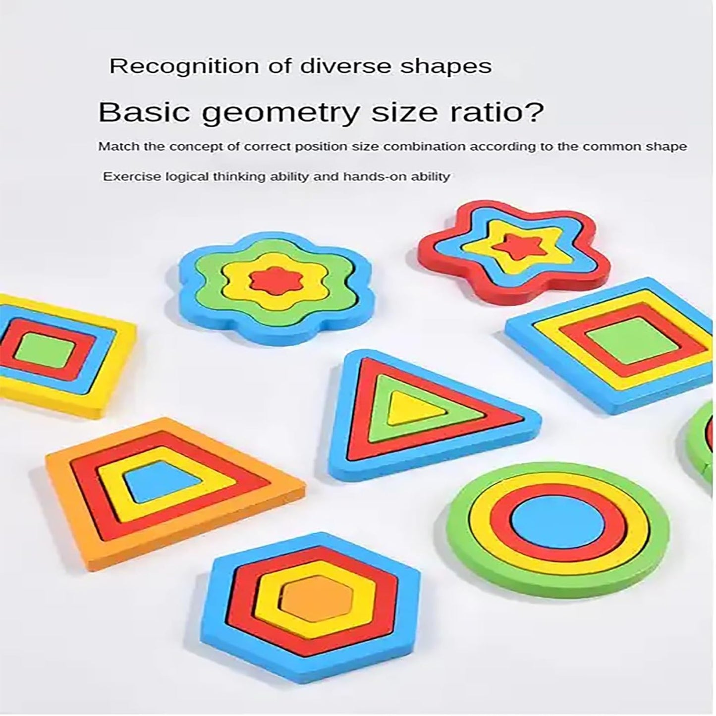 Udaipur HandiCrafts Wooden Shapes Puzzle Learning Toy, Montessori Brain Teaser Puzzle Board with 9 Geometric Shapes, Interactive Game Educational Toys for Kids, Multicolour, 3+ Years (Pack of 1)