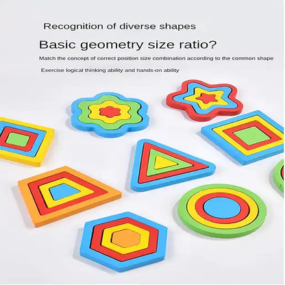 Udaipur HandiCrafts Wooden Shapes Puzzle Learning Toy, Montessori Brain Teaser Puzzle Board with 9 Geometric Shapes, Interactive Game Educational Toys for Kids, Multicolour, 3+ Years (Pack of 1)