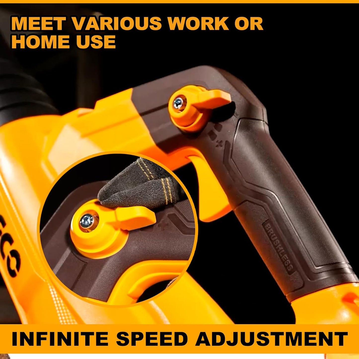 INGCO Cordless Leaf Blower, Brushless Motor, Variable Speed, with 2 pcs Battery Packs & Charger, for Car Cleaning, Gardening Work, Dirt Cleaning
