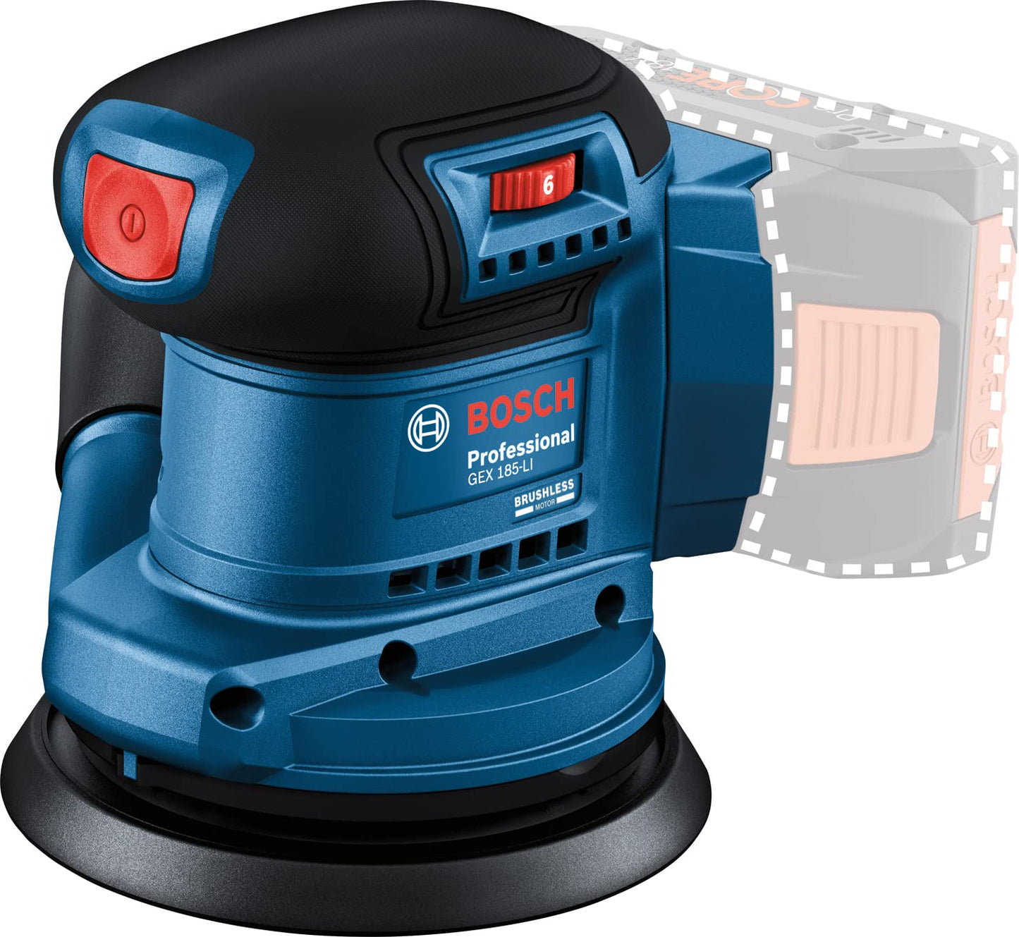 BOSCH GEX 185-LI PROFESSIONAL Cordless Random Orbit Sander with Dust Bag 18.0 V (Solo), Sanding Pad Diameter 125mm, Orbit Diameter 2.5mm, 6000 to 10000 Rpm 1Yr Warranty from BOSCH
