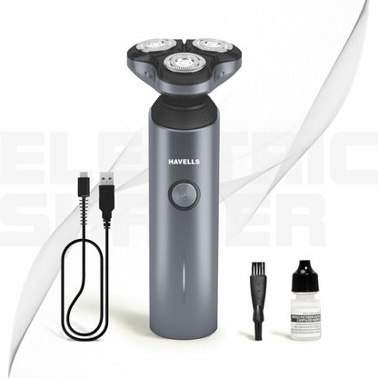 Havells RS7020 3 Head Rotary Shaver with Built in pop-up Trimmer for Wet & Dry Shave; IPX7 Waterproof; Protection from cuts (Grey)