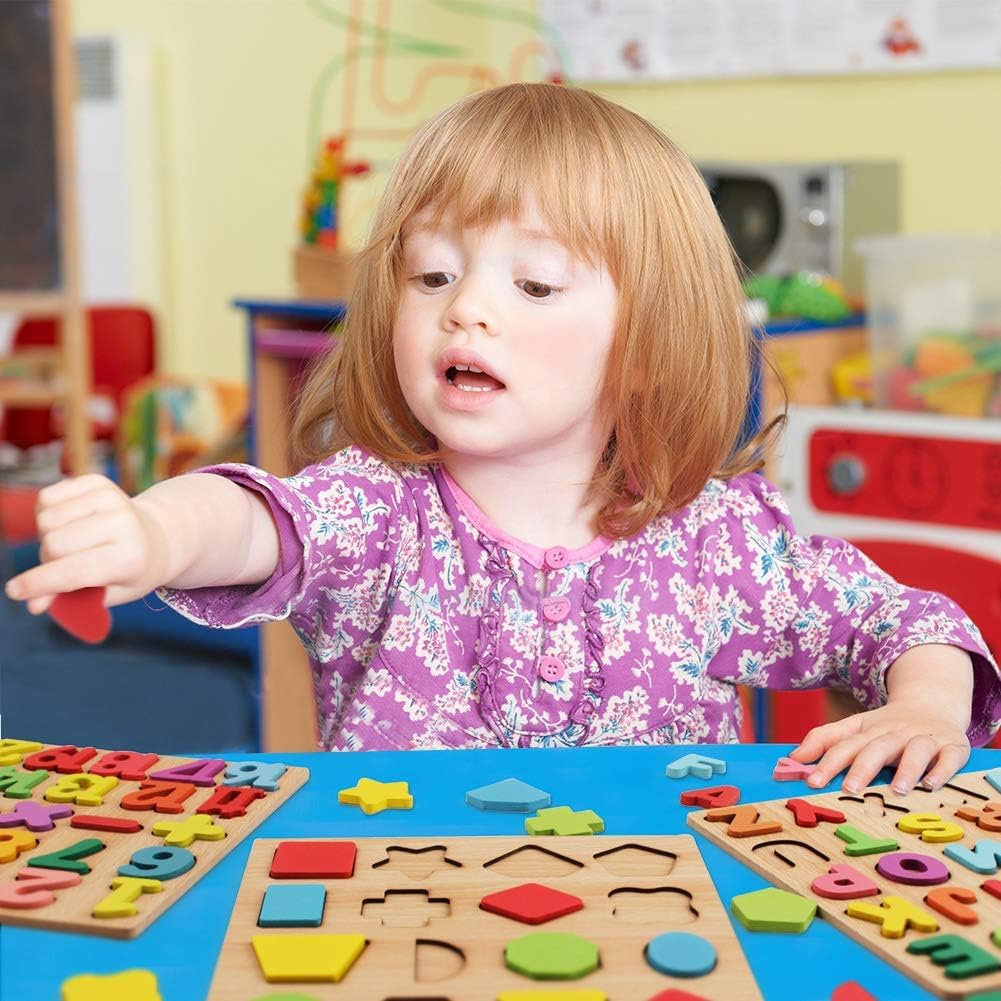 Udaipur HandiCrafts Wooden Learning Educational ABCD Board for Kids, Activity Toys for Toddlers & Preschoolers | ABCD Puzzle Set | Puzzle Toys for 2 Years Old Boys & Girls (Alphabets, Numbers & Shapes)