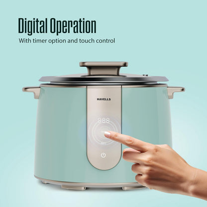Havells CRAFT Rice Cooker | Live Cooking Timer| Intuitive Touch Control | 6 hour Keep Warm Mode| 1.8 L Capacity | Triple Safety Protection | Food Grade Bowl | Energy Efficient Operation (Blue & Gold)