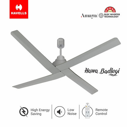 Havells Amaya 1400Mm Energy Saving With Remote Control 5 Stars Decorative Bldc Ceiling Fan (Silver Ash)