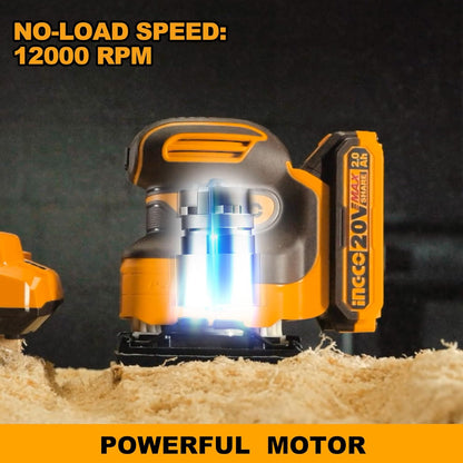 INGCO Cordless Sheet Sander,12000 RPM, With Battery and Charger, With 5 PCS sand paper
