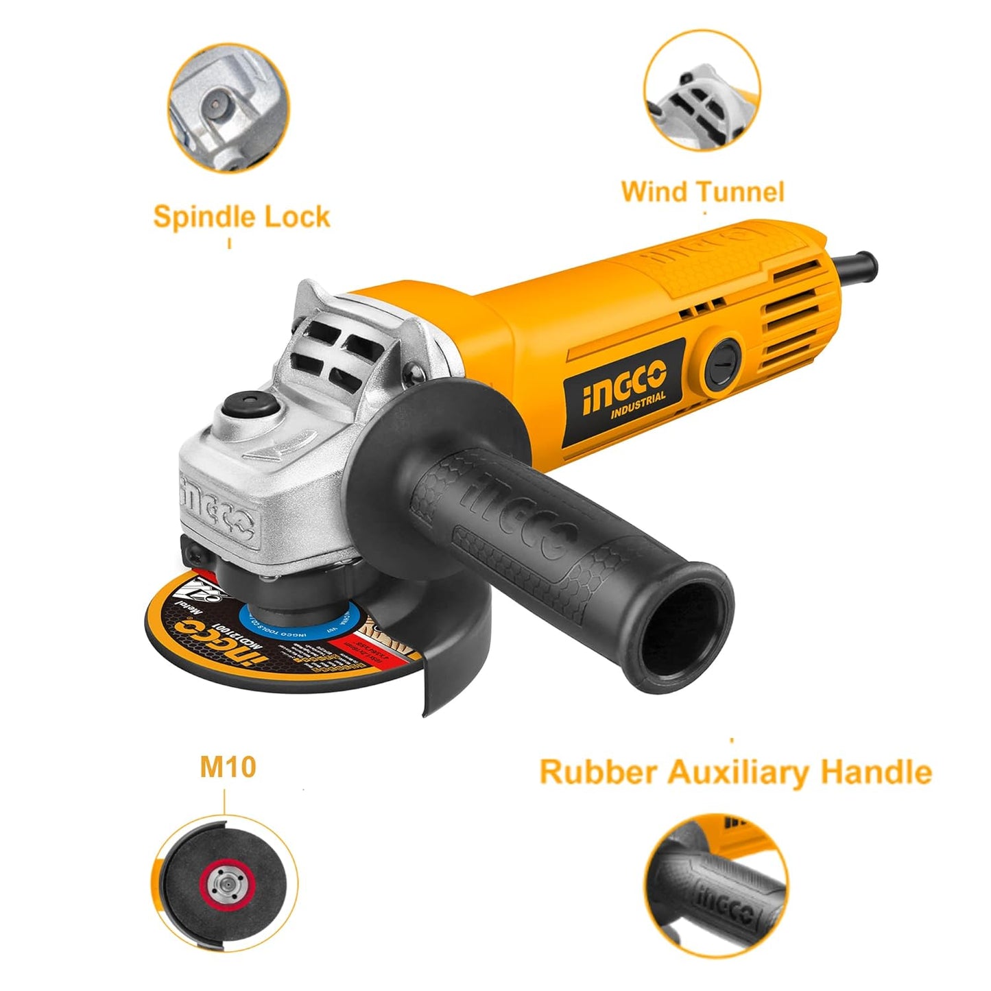 INGCO Angle Grinder, 100mm | 710W | 11000 RPM Power Grinder, Electric Metal Grinder with 1pcs Auxiliary Handle