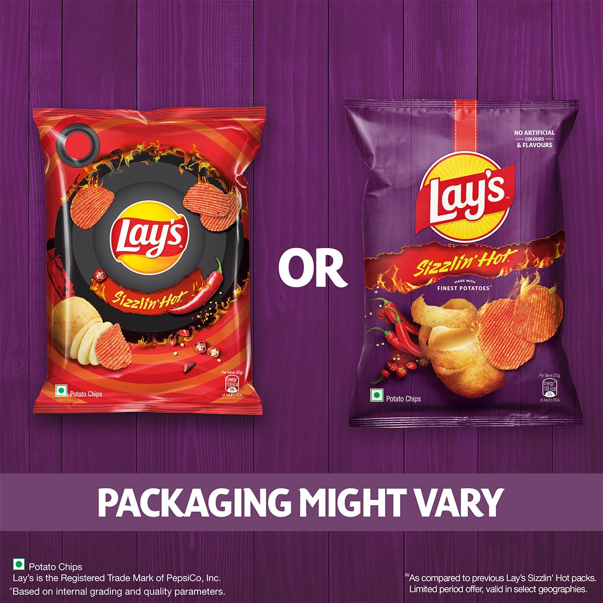 Lay's Sizzlin’ Hot Potato Chips 48g/52.9g, Crispy Wavy Chips and Snacks