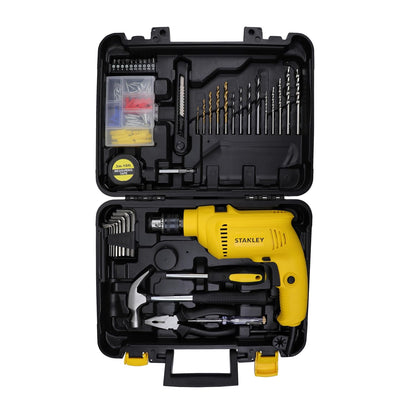 STANLEY SDH550KP-IN 550W 10mm CORDED HAMMER DRILL MACHINE & HAND TOOL KIT for Home, DIY & Professional Use (120-PIECES) - INCLUDES Hammer Drill,Plier,Hammer,Measuring Tape & Drill Bits,1Year Warranty