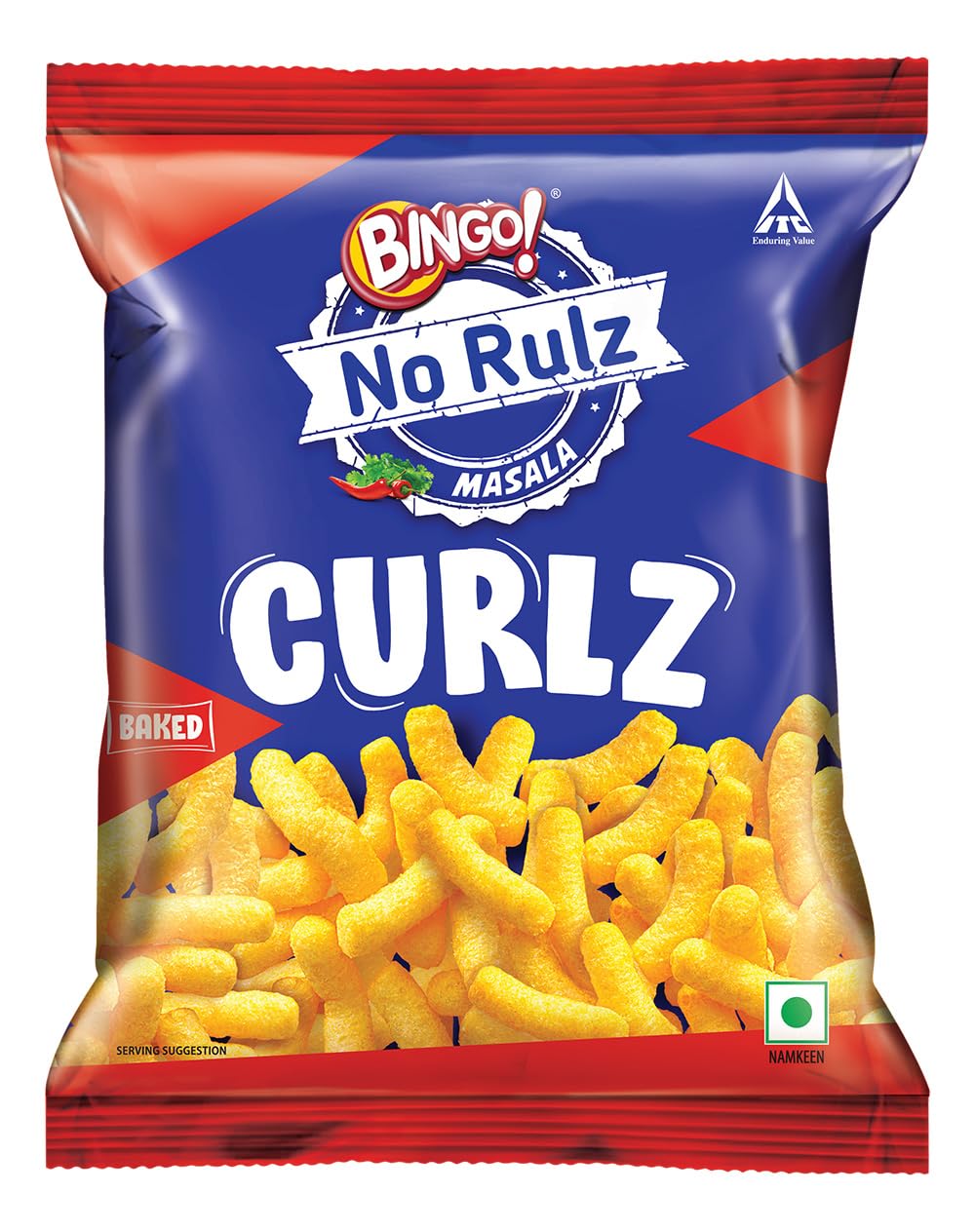 Bingo! Epiken No Rulz Masala Curlz, 80 G/85.4G(weight may vary) Masala Flavoured Super Light & Super Tasty Baked Puffs