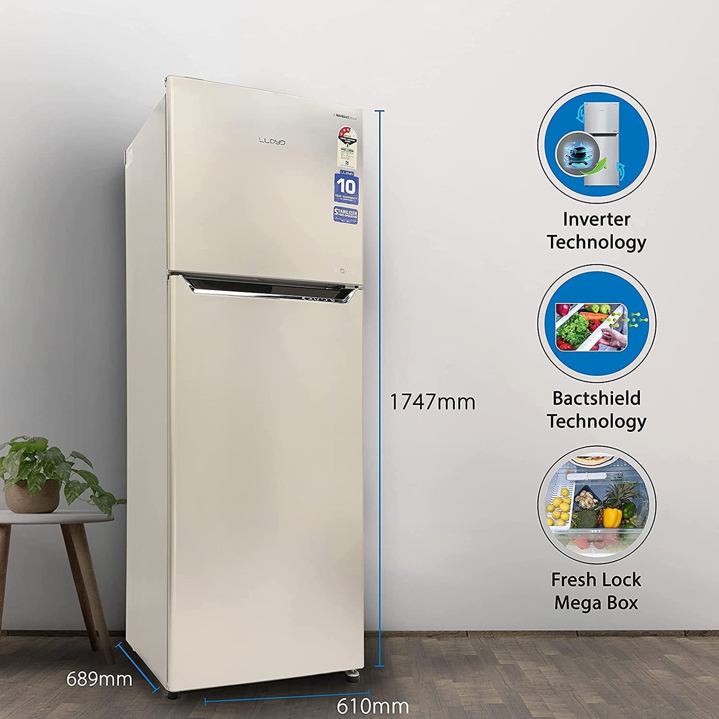 Havells Lloyd 340 L 3 Star Inverter Frost Free Double Door Refrigerator (Glff343Adst1Pb, Dark Steel)