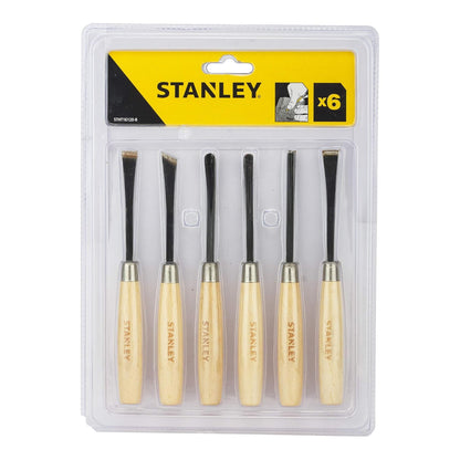 STANLEY STHT16120-8 1/4'' 6-Piece Wood Carving Chisel Set for DIY and Professional use (Brown)