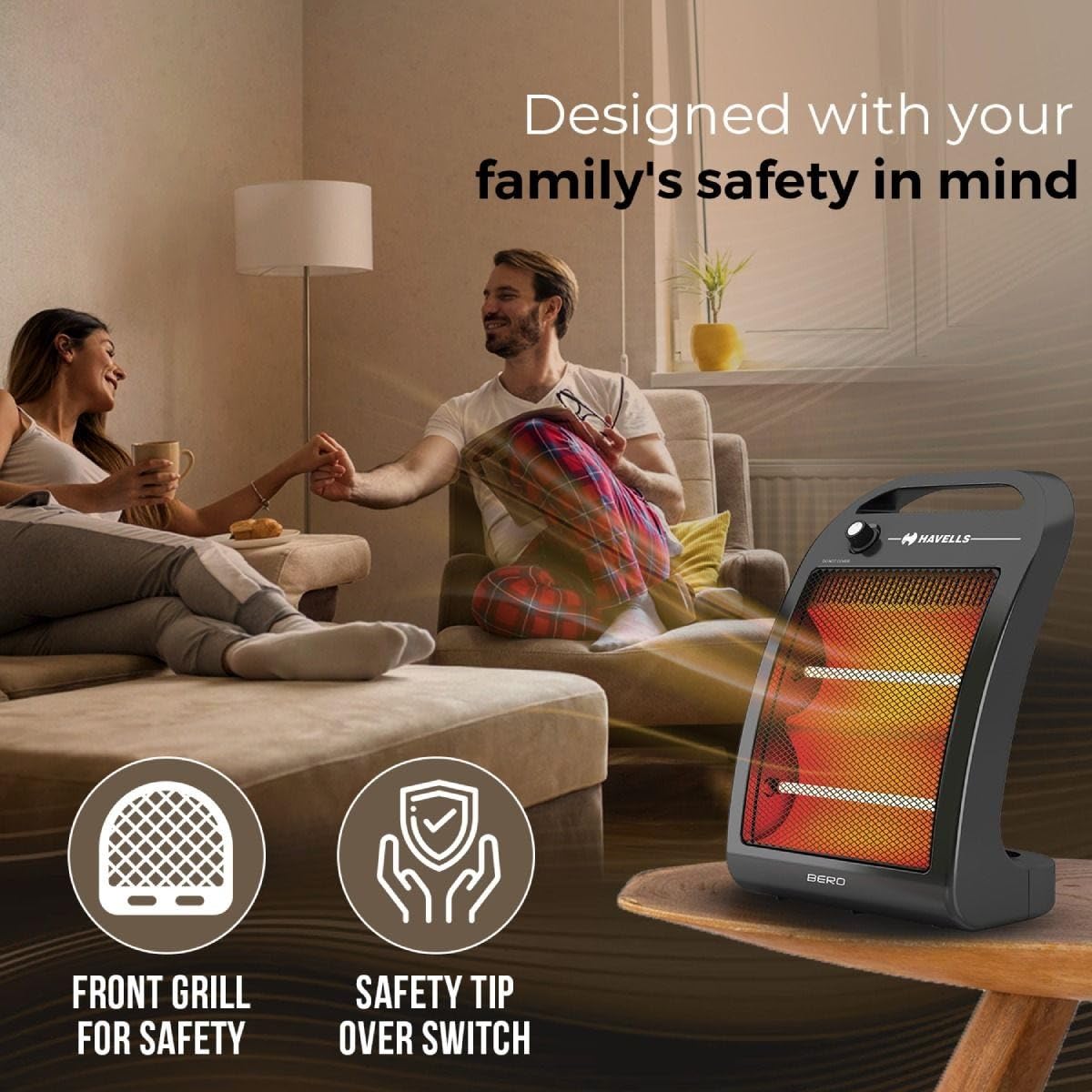 Havells Bero Quartz Heater Black 800 watt 2 Heat Settings 2 Year Product Warranty