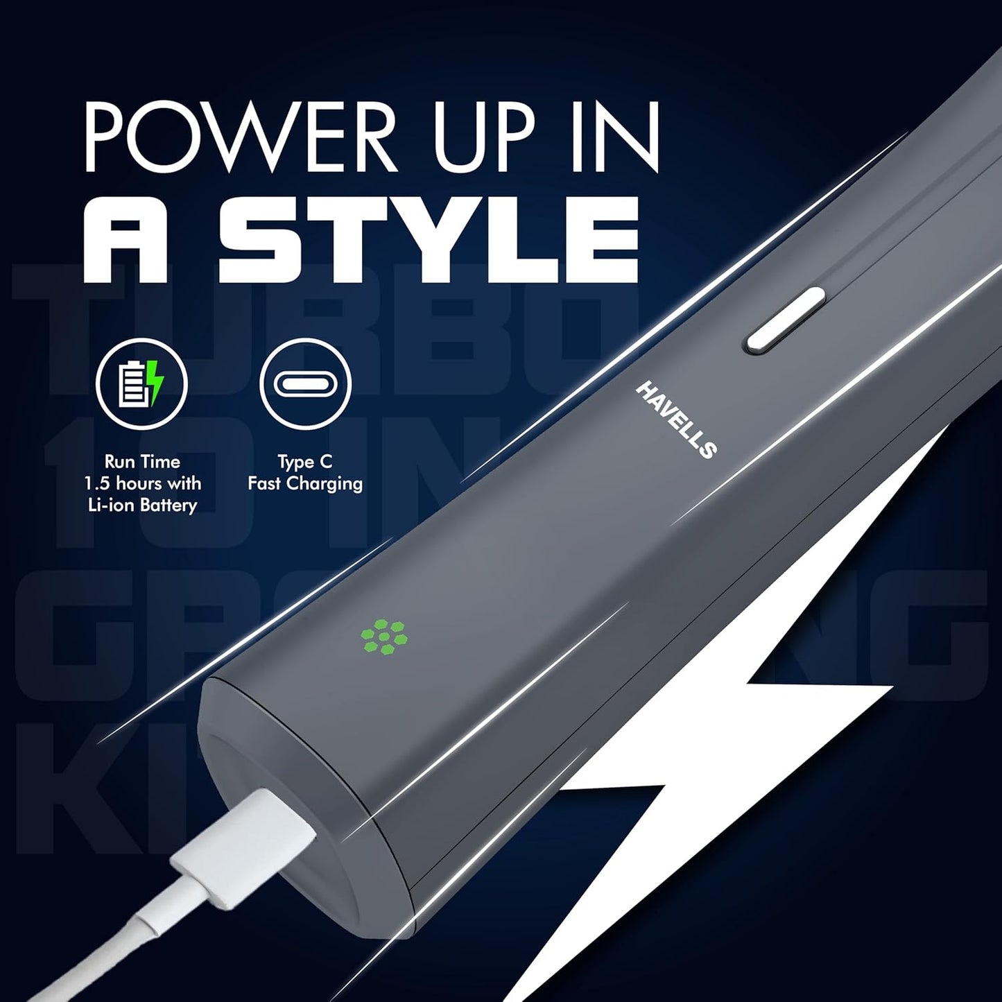 Havells Turbo 10 In 1 Grooming Kit | Hair Trimmer,Face, Ear & Nose |No Nicks & Cuts |LED Indicator| Upto 90 Min Quick Charge| 2 Year Guarantee| GS6110 (Grey)