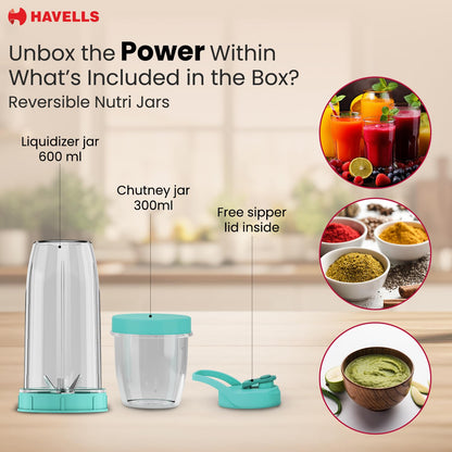 Havells Nutri Power Blender 350 W Mixer Grinder| 1 Speed Switch| Air Vent Technology| Stainless Steel Blade| 2Yrs Manufacturer Warranty (Mint Green)