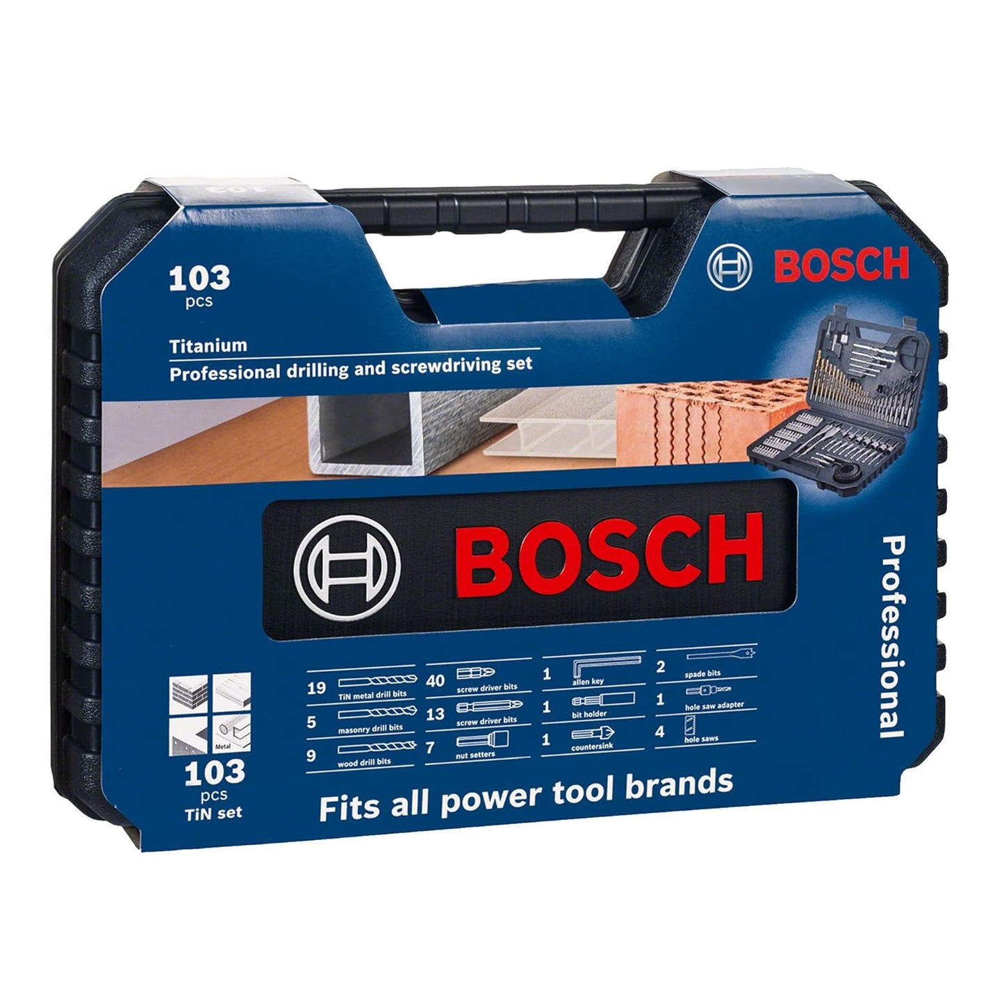 BOSCH 2608594070 Professional 103-Pcs Accessory Set | Versatile Drilling & Screwdriving Kit | Titanium-Coated Metal Drill Bits | Precision Hole Saws for Clean Cutouts | Durable & Organized Carry Case