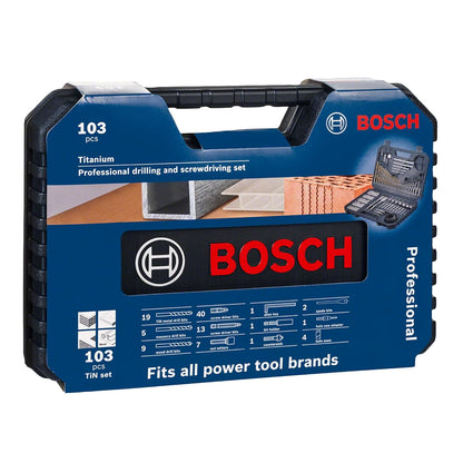 BOSCH 2608594070 Professional 103-Pcs Accessory Set | Versatile Drilling & Screwdriving Kit | Titanium-Coated Metal Drill Bits | Precision Hole Saws for Clean Cutouts | Durable & Organized Carry Case