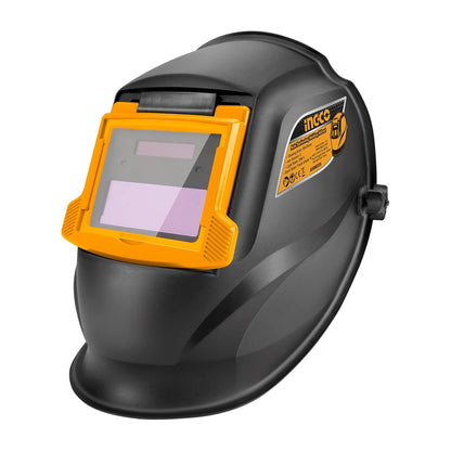 INGCO Auto Darkening Welding Helmet, Solar Powered Welding Mask, 90×35mm | 2 Arc Sensor | 1/5000s Switching time | DIN 16 UV/IR Protection Welding Hood for Welding, Grinding, Cutting and so on