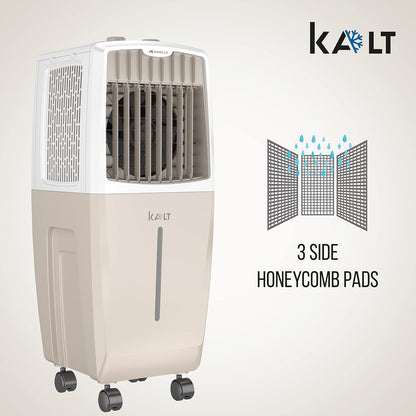 Havells Kalt 24L Personal Air Cooler for home | Powerful Air Delivery | Low Noise, Knob Panel | Everlast Pump | 4 Way Air Deflection | High Density Honeycomb Pads | Heavy Duty (White/Champagne Gold)