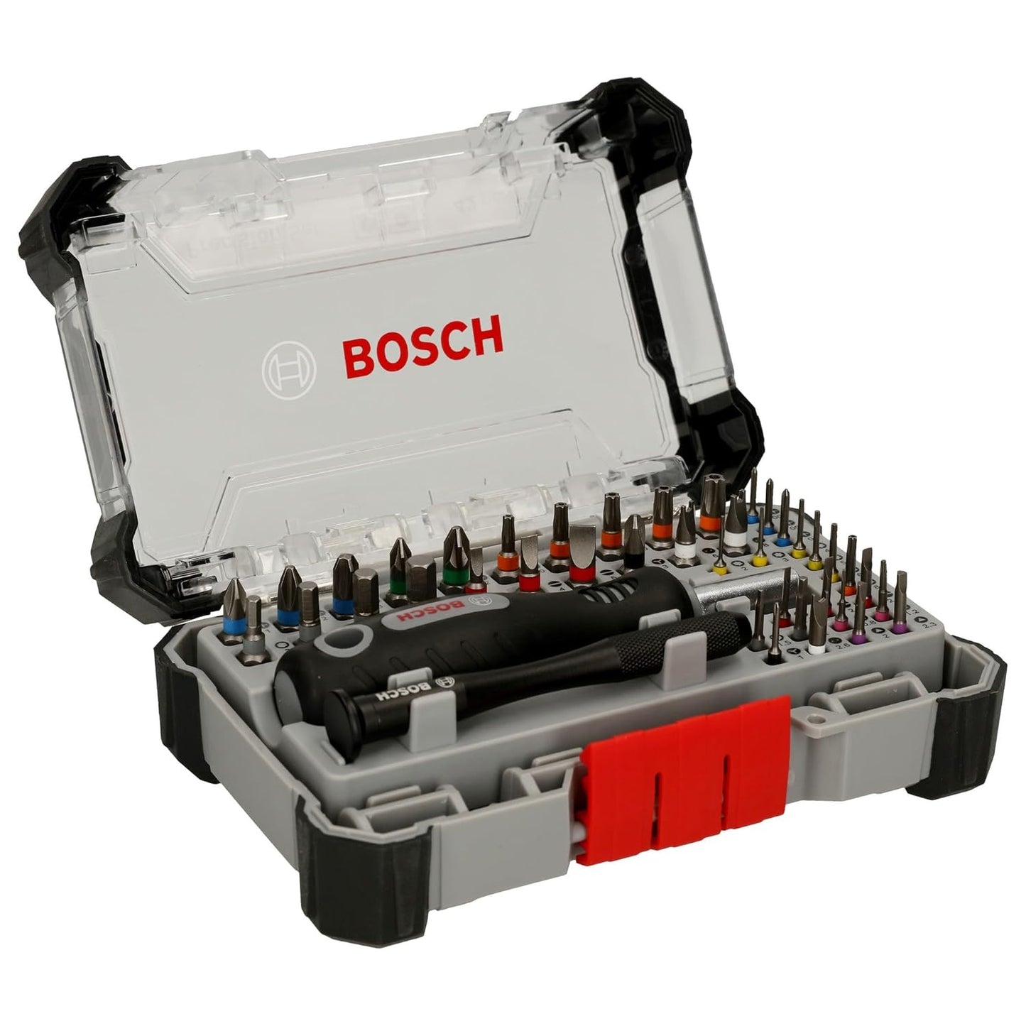 BOSCH 42-Piece Precision Bit Set | Includes Phillips, Torx, Slotted, Hex & Specialty Bits | Durable S2 Steel | Ergonomic Non-Slip Handle with 360° Rotating Cap | Magnetic Bit Holder & Compact Case