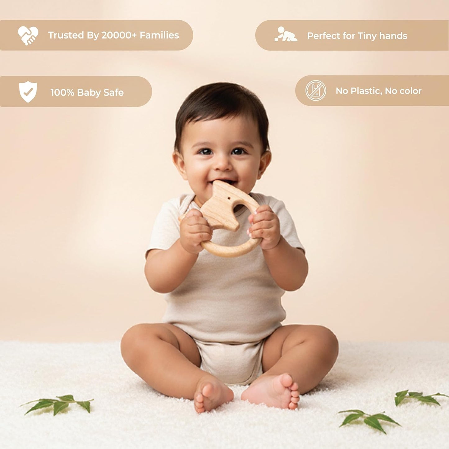 UdrCrafts® Babbles Neem Wood Teethers for Babies | Wooden Teethers for 6 to 12 Months Baby | Natural and Antibacterial (Cat+Hedgehog+Micky Head+Ring)