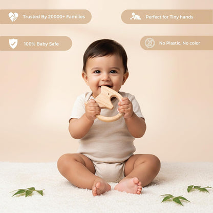 UdrCrafts® Babbles Neem Wood Teethers for Babies | Wooden Teethers for 6 to 12 Months Baby | Natural and Antibacterial (Cat+Hedgehog+Micky Head+Ring)