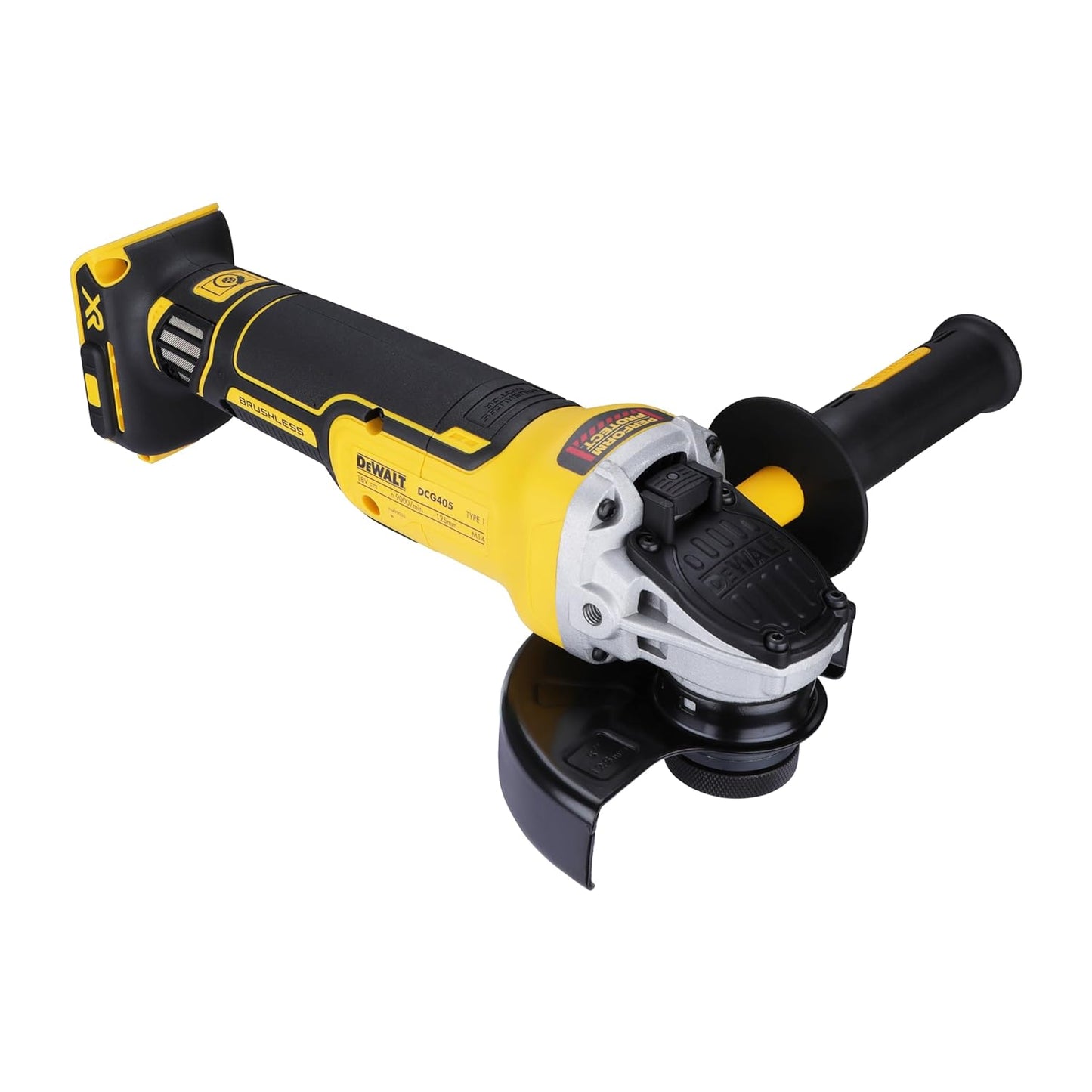 DEWALT DCG405N-XJ 18V 125mm XR Li-ion Cordless Angle Grinder with Brushless Motor - Perform and Protect Shield (Bare Tool)