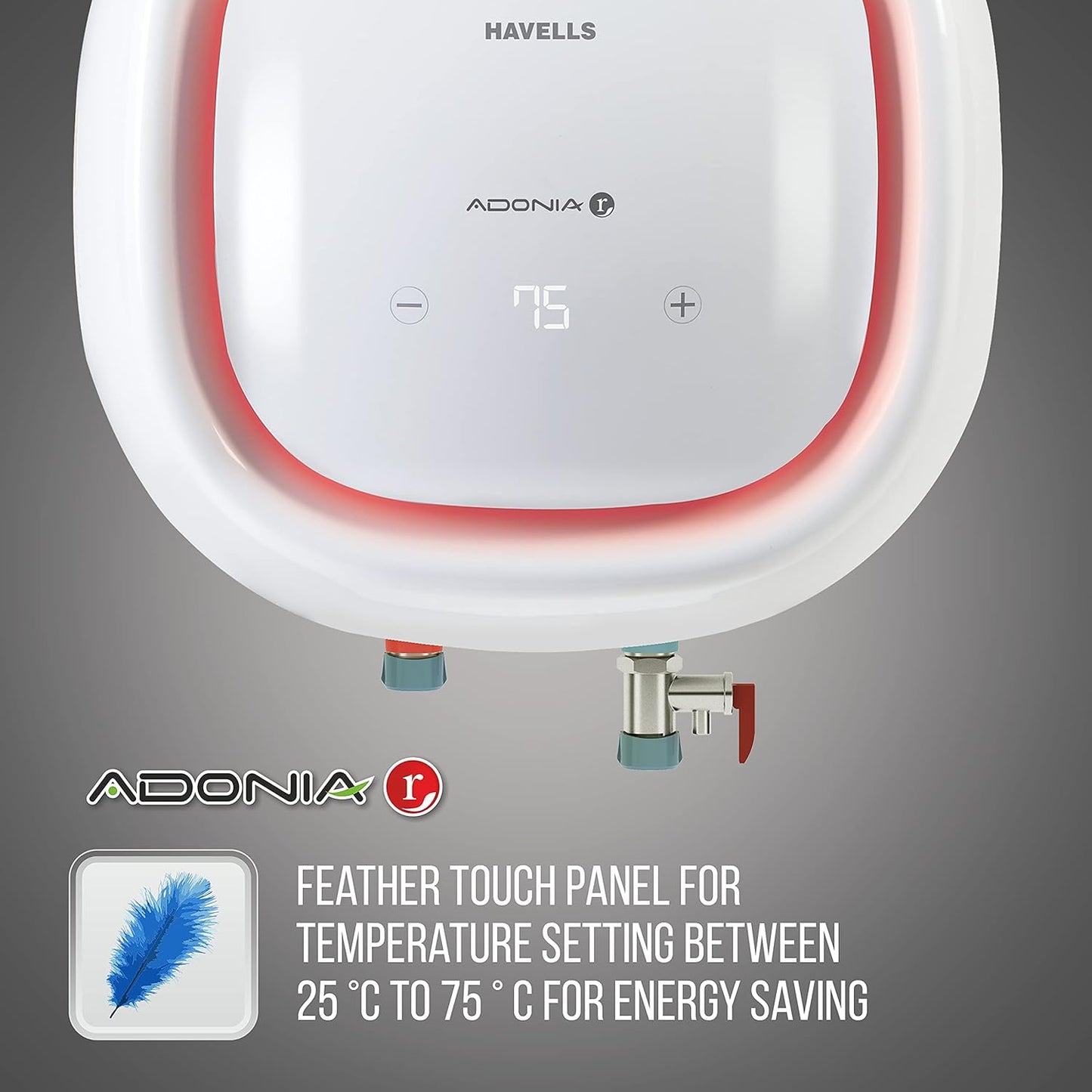 Havells Adonia R 25L Storage Water Heater(Geyser)|Color Changing Temp Sensing LED Indicator|Digital Display|Remote Control|5 Star|Warranty:7 Year on Tank |Shock safe Plug|Free Installation& Flexi Pipe