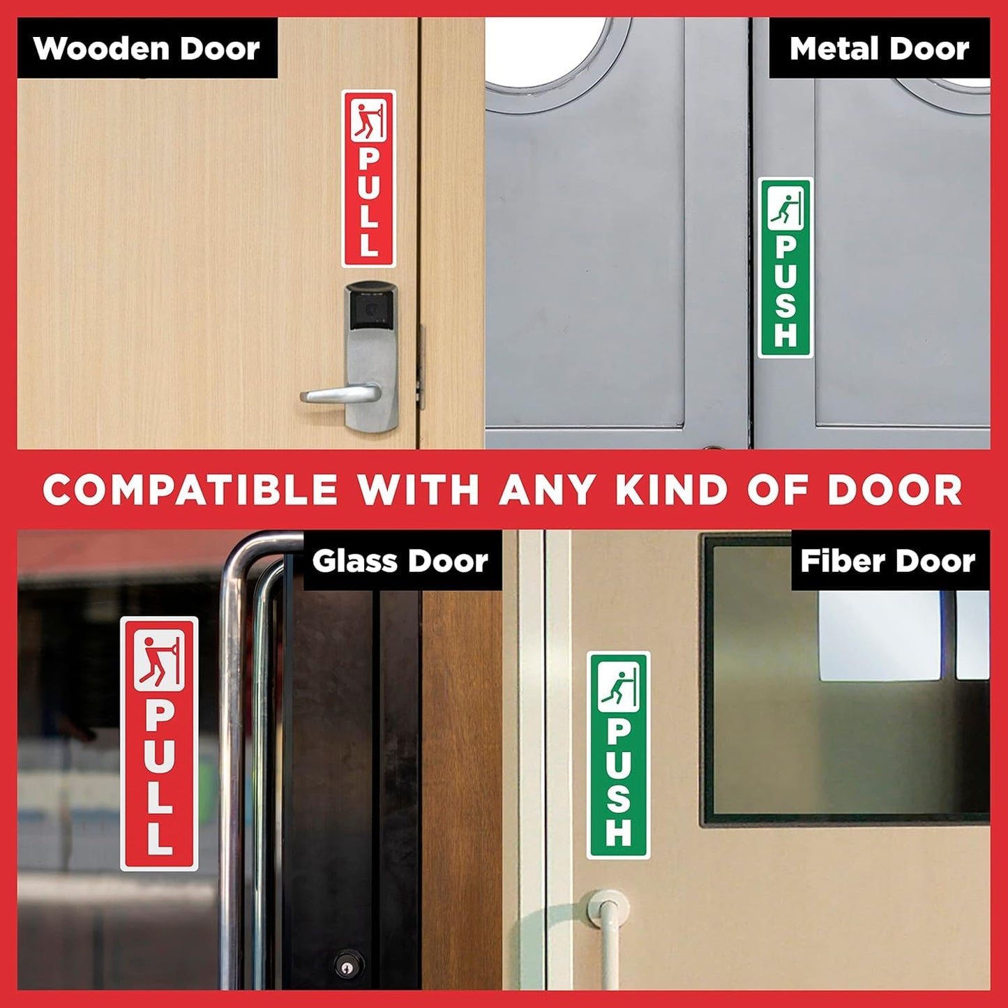 Akshar Arts Bhuwana Self Adhesive Push and Pull Sign Stickers For Glass, Wood, or Metal Doors | Easy to Apply, Design for Home, Office, Business (Set of 4)