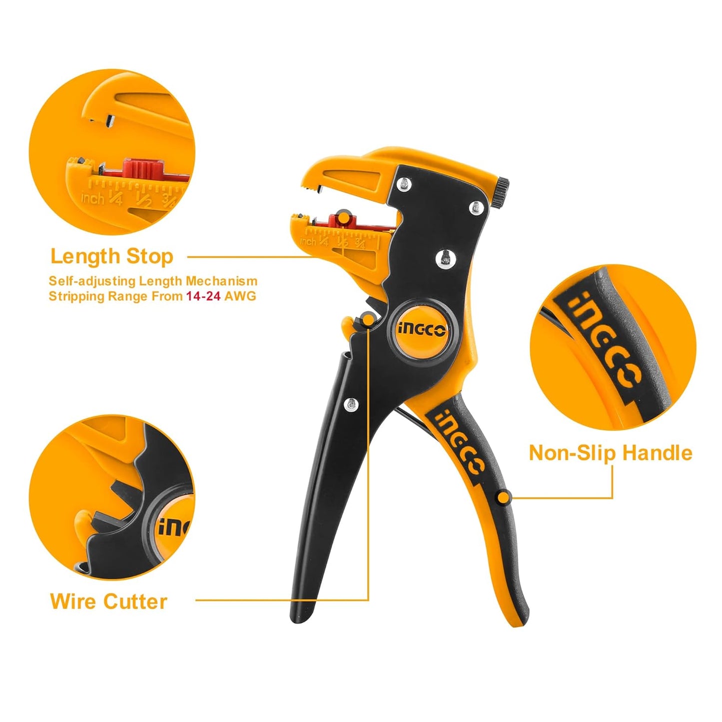 INGCO Wire Stripper, 2 in 1 Cable Wire Stripper with Cutter, 0.5mm~6mm Stripper diameter Wire Stripping Tool for Flat Ribbon Cable Wire Electrical Automotive Repair