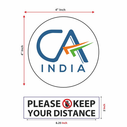 "Akshar Arts Bhuwana CA Stickers for Car Chartered Accountant Stickers Die Cut Round Shape & Please Keep Your Distance Sticker with Front Side Gumming for Car 2 CA + 2 Keep Your Distance Multicolor "