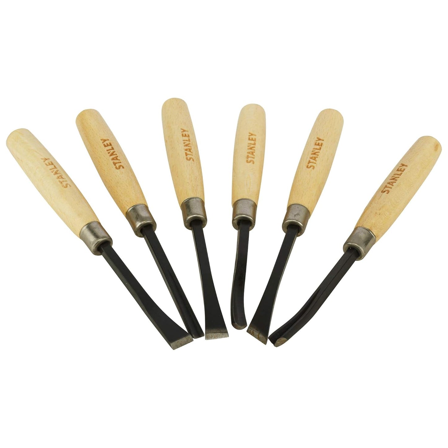 STANLEY STHT16120-8 1/4'' 6-Piece Wood Carving Chisel Set for DIY and Professional use (Brown)
