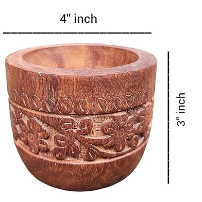 Udaipur Handicrafts Wooden Mortar and Pestle set//Wooden Imam Dasta //Wooden Ohkli Musal//Wooden Kharal//khalbatta//For Mixer and Grinder Spices and Herbs Kitchen in  Wood (Size 4 by 3 inch)